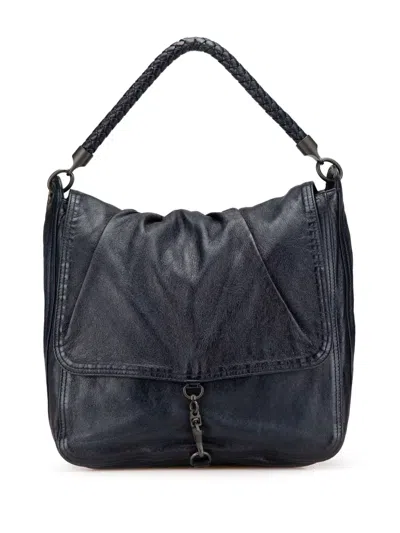 Pre-owned Bottega Veneta 2012-2024 Intrecciato Trimmed Leather Top Handle Bag Handbag In Blue