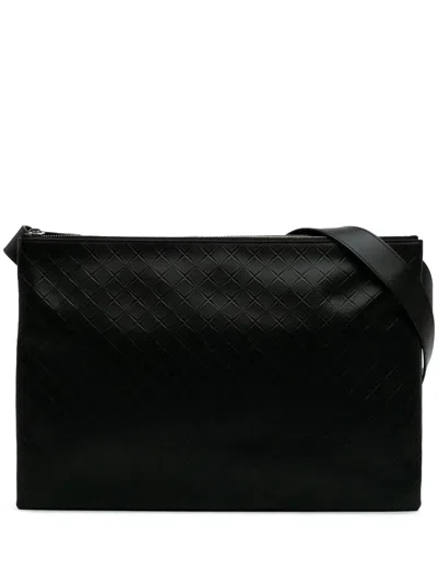 Pre-owned Bottega Veneta 2012-2024 Lambskin Embossed Intrecciato Triple Zip Messenger Bag Crossbody Bag