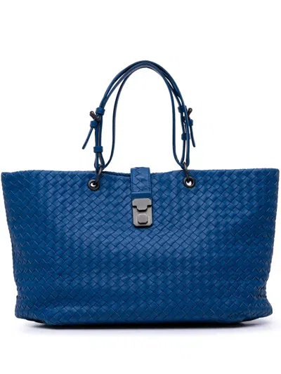 Pre-owned Bottega Veneta 2012-2024 Large Nappa Intrecciato Capri Tote Bag In Blue