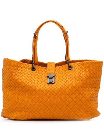 Pre-owned Bottega Veneta 2012-2024 Large Nappa Intrecciato Capri Tote Bag In Orange