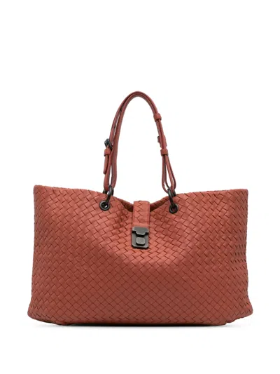 Pre-owned Bottega Veneta 2012-2024 Large Nappa Intrecciato Capri Tote Bag In Red