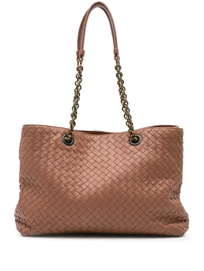 Pre-owned Bottega Veneta 2012-2024 Large Nappa Intrecciato Classic Chain Strap Tote Bag In Pink