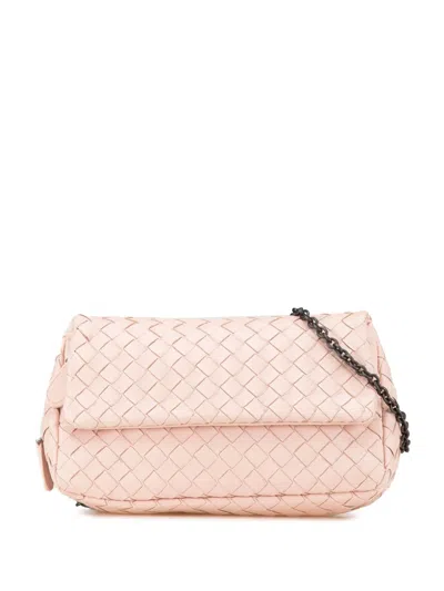 Pre-owned Bottega Veneta 2012-2024 Leather Intrecciato Chain Flap Crossbody Bag In Pink