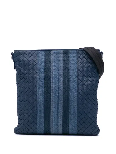 Pre-owned Bottega Veneta 2012-2024 Leather Intrecciato Crossbody Bag In Blue