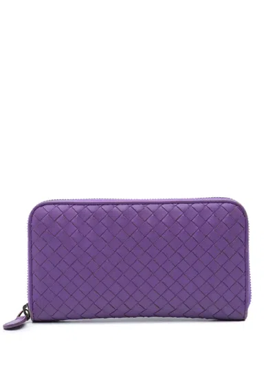 Pre-owned Bottega Veneta 2012-2024 Leather Intrecciato Zip Around Wallet Long Wallets