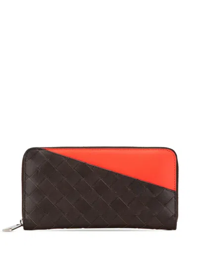 Pre-owned Bottega Veneta 2012-2024 Leather Intrecciato Zip Around Wallet Long Wallets In Brown
