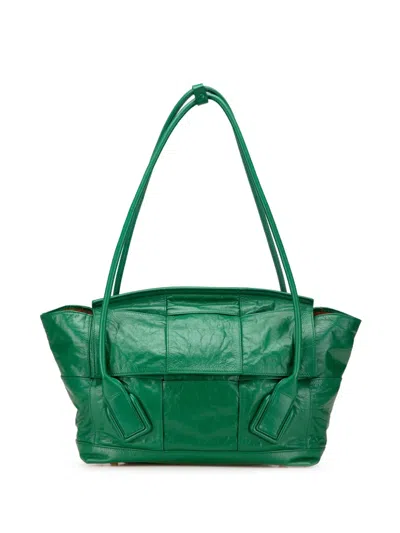 Pre-owned Bottega Veneta 2012-2024 Medium Calfskin Maxi Intrecciato Arco Slouch Tote Bag In Green