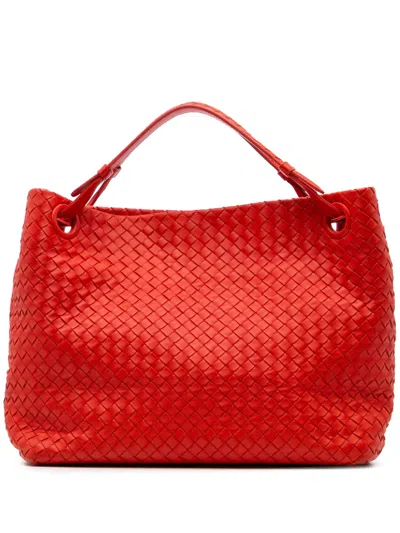 Pre-owned Bottega Veneta 2012-2024 Medium Nappa Intrecciato Garda Tote Bag In Red