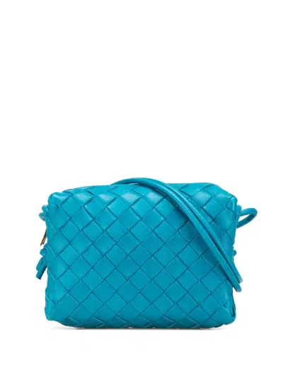 Pre-owned Bottega Veneta 2012-2024 Mini Lambskin Intrecciato Loop Camera Bag Crossbody Bag In Blue