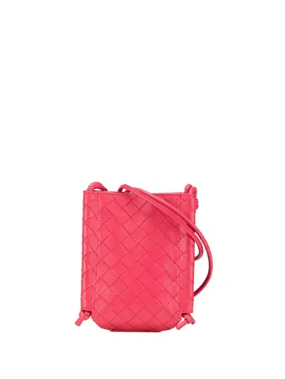 Pre-owned Bottega Veneta 2012-2024 Mini Leather Intrecciato The Knot Crossbody Bag In Pink