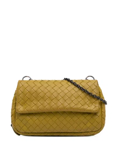 Pre-owned Bottega Veneta 2012-2024 Mini Nappa Intrecciato Expandable Chain Flap Crossbody Bag In Yellow