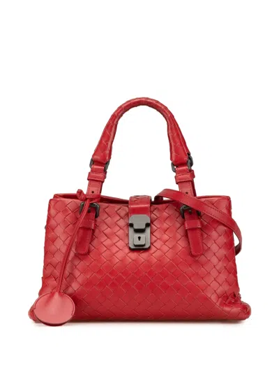 Pre-owned Bottega Veneta 2012-2024 Mini Nappa Intrecciato Roma Satchel In Red