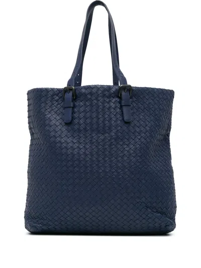 Pre-owned Bottega Veneta 2012-2024 Nappa Intrecciato Belt Strap Tote Bag In Blue