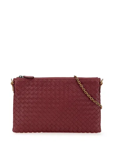 Pre-owned Bottega Veneta 2012-2024 Nappa Intrecciato Biletto Wallet On Chain Crossbody Bag In Red