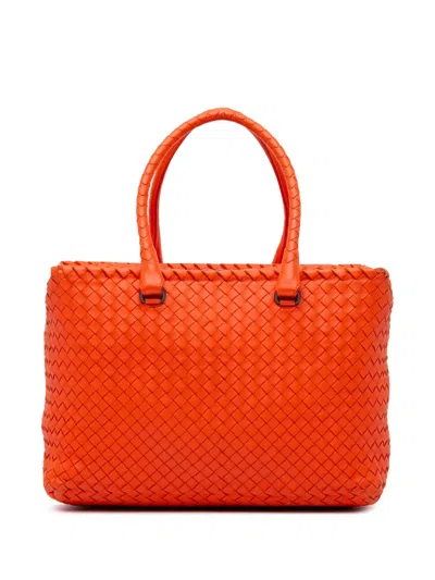 Pre-owned Bottega Veneta 2012-2024 Nappa Intrecciato Brick Tote Bag In 橘色