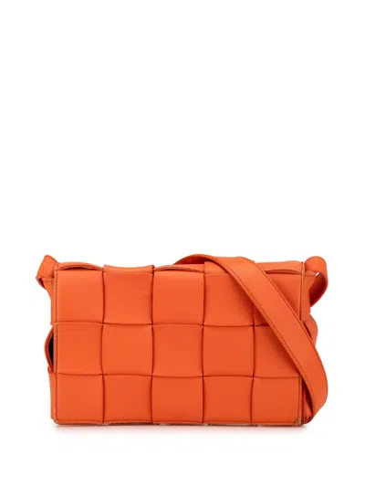 Pre-owned Bottega Veneta 2012-2024 Nappa Intrecciato Cassette Crossbody Bag In Orange