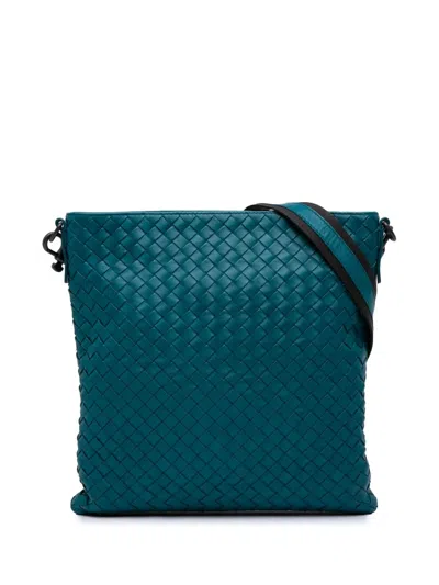 Pre-owned Bottega Veneta 2012-2024 Nappa Intrecciato Crossbody Bag In Blue