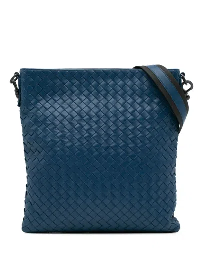 Pre-owned Bottega Veneta 2012-2024 Nappa Intrecciato Crossbody Bag In Blue