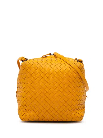 Pre-owned Bottega Veneta 2012-2024 Nappa Intrecciato Cube Crossbody Bag In Yellow