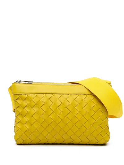 Pre-owned Bottega Veneta 2012-2024 Nappa Intrecciato Duo Crossbody Bag In Yellow