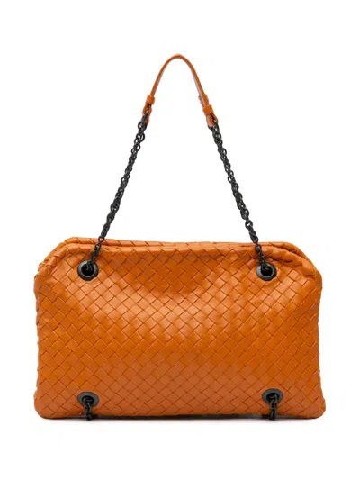 Pre-owned Bottega Veneta 2012-2024 Nappa Intrecciato Duo Shoulder Bag In Orange