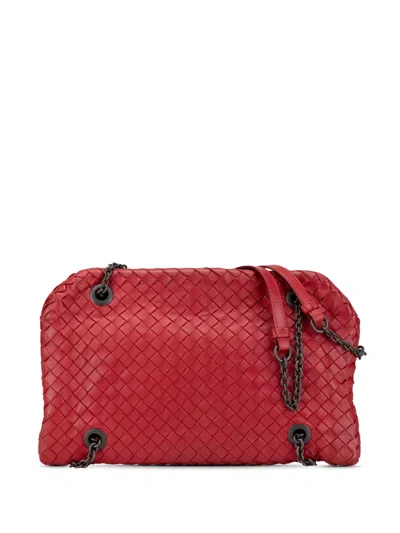 Pre-owned Bottega Veneta 2012-2024 Nappa Intrecciato Duo Shoulder Bag In Red