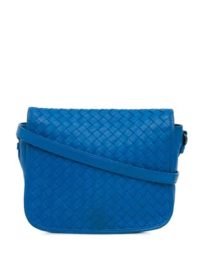 Pre-owned Bottega Veneta 2012-2024 Nappa Intrecciato Flap Crossbody Bag In Blue