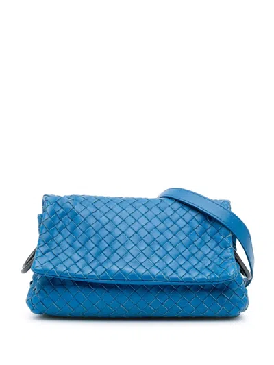 Pre-owned Bottega Veneta 2012-2024 Nappa Intrecciato Flap Crossbody Bag In Blue