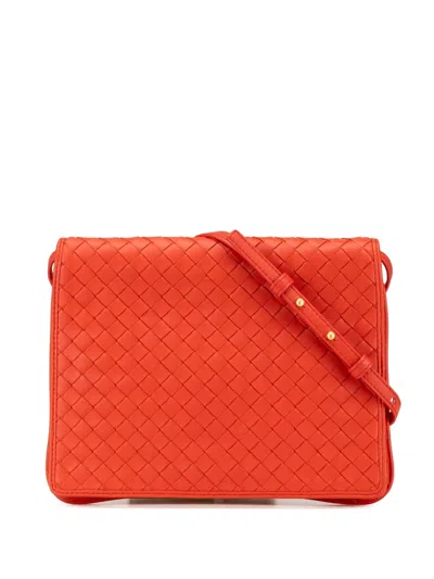Pre-owned Bottega Veneta 2012-2024 Nappa Intrecciato Flap Crossbody Bag In Orange