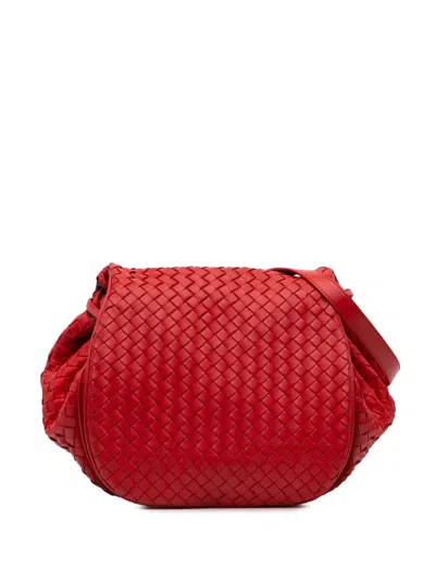 Pre-owned Bottega Veneta 2012-2024 Nappa Intrecciato Flap Crossbody Bag In Red