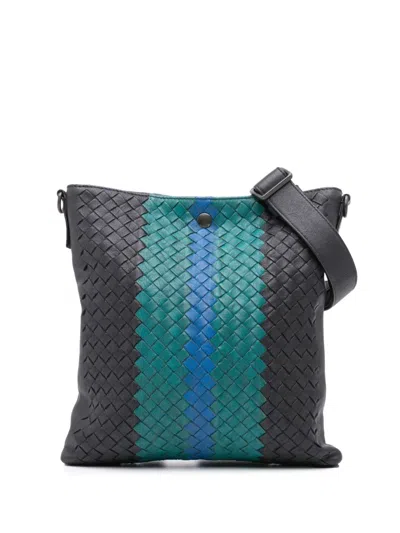Pre-owned Bottega Veneta 2012-2024 Nappa Intrecciato Flat Crossbody Bag In Grey