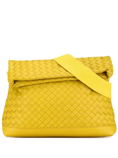 Pre-owned Bottega Veneta 2012-2024 Nappa Intrecciato Fold Over Crossbody Bag In Yellow