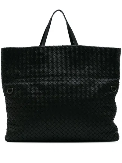 Pre-owned Bottega Veneta 2012-2024 Nappa Intrecciato Fold Over Satchel In 黑色