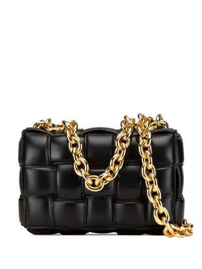 Pre-owned Bottega Veneta 2012-2024 Nappa Intrecciato Padded Chain Cassette Satchel In 黑色