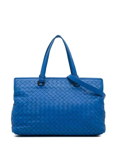 Pre-owned Bottega Veneta 2012-2024 Nappa Intrecciato Satchel In Blue