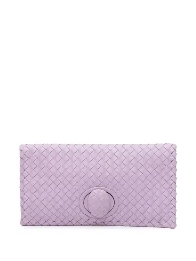 Pre-owned Bottega Veneta 2012-2024 Nappa Intrecciato Turn Lock Clutch Bag In Purple