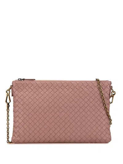 Pre-owned Bottega Veneta 2012-2024 Nappa Intrecciato Wallet On Chain Crossbody Bag In Pink