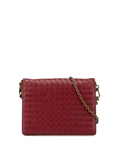 Pre-owned Bottega Veneta 2012-2024 Nappa Intrecciato Wallet On Chain Crossbody Bag In Red
