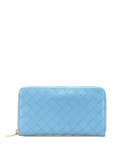 Pre-owned Bottega Veneta 2012-2024 Nappa Intrecciato Zip Around Wallet Long Wallets In Blue