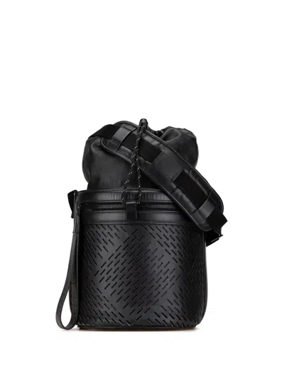 Pre-owned Bottega Veneta 2012-2024 Perforated Leather Paper Bucket Bag In Black