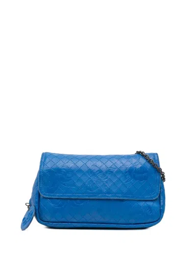 Pre-owned Bottega Veneta 2012-2024 Small Calfskin Intrecciomirage Embossed Butterfly Chain Crossbody Bag