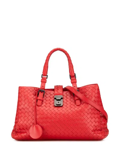 Pre-owned Bottega Veneta 2012-2024 Small Intrecciato Roma Satchel In Red