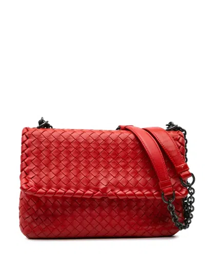 Pre-owned Bottega Veneta 2012-2024 Small Nappa Intrecciato Olimpia Shoulder Bag In Red