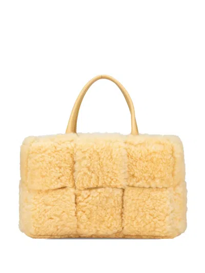 Pre-owned Bottega Veneta 2012-2024 Small Shearling Intrecciato Arco Tote Bag In Yellow