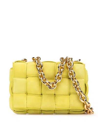 Pre-owned Bottega Veneta 2012-2024 Suede Intrecciato Padded Chain Cassette Satchel In Yellow