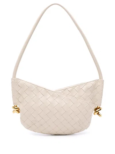 Pre-owned Bottega Veneta 2012-2025 Baby Lambskin Intrecciato Solstice Shoulder Bag In White