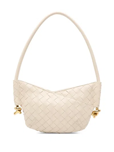Pre-owned Bottega Veneta 2012-2025 Baby Lambskin Intrecciato Solstice Shoulder Bag In White