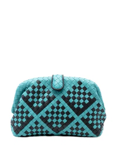 Pre-owned Bottega Veneta 2012-2025 Bicolor Nappa Intrecciato The Lauren 1980 Clutch Bag In Blue