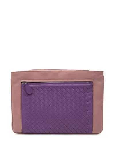 Pre-owned Bottega Veneta 2012-2025 Bicolor Nappa Intrecciato Wristlet Clutch Bag In Pink