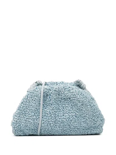 Pre-owned Bottega Veneta 2012-2025 Boucle Curly Raffia The Mini Pouch Crossbody Bag In Blue